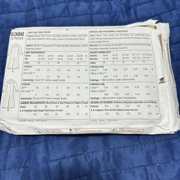 Simplicity 5386- duster coat- the matrix duster- uncut s to xl - Picture 4 of 7